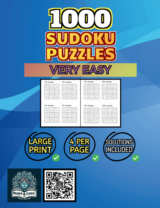 1000 VERY EASY Sudoku Puzzles - 4 Per Page - Large Print - Solutions Included
