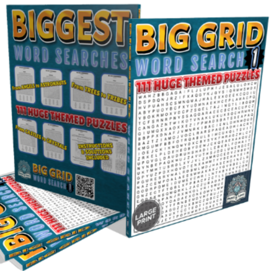 BIG GRID Word Search - 111 HUGE Themed Puzzles - Massive 30x30 Grid - Solutions Included