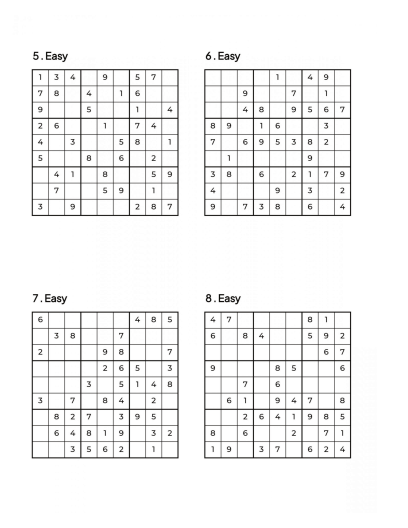 1000 EASY Sudoku Puzzles - 4 Per Page - Large Print - Solutions Included - Great For Beginners