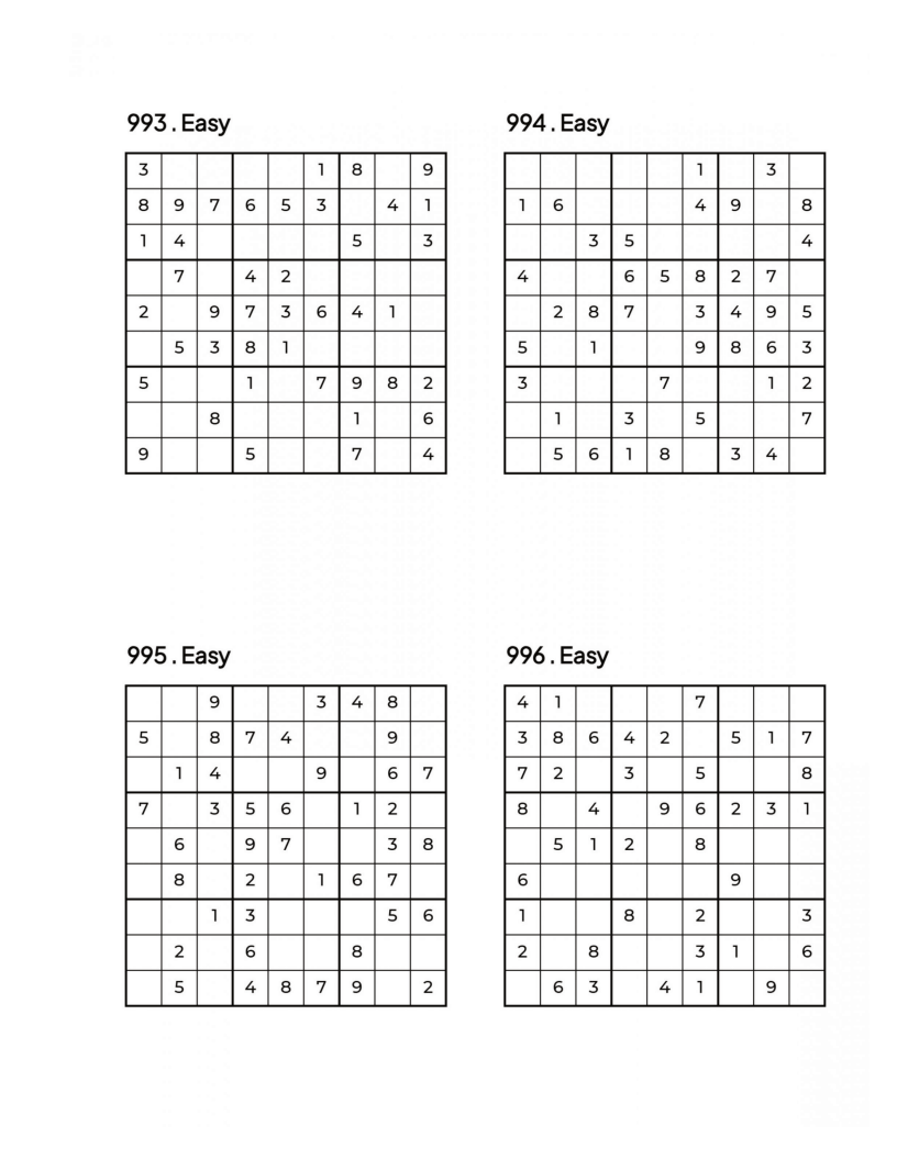 1000 EASY Sudoku Puzzles - 4 Per Page - Large Print - Solutions Included - Great For Beginners