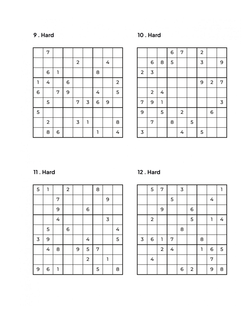 1000 HARD Sudoku Puzzles - 4 Per Page - Large Print - Solutions Included