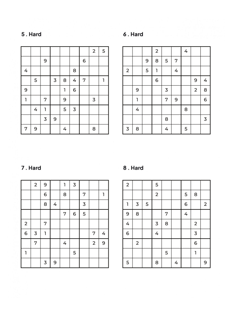 1000 HARD Sudoku Puzzles - 4 Per Page - Large Print - Solutions Included