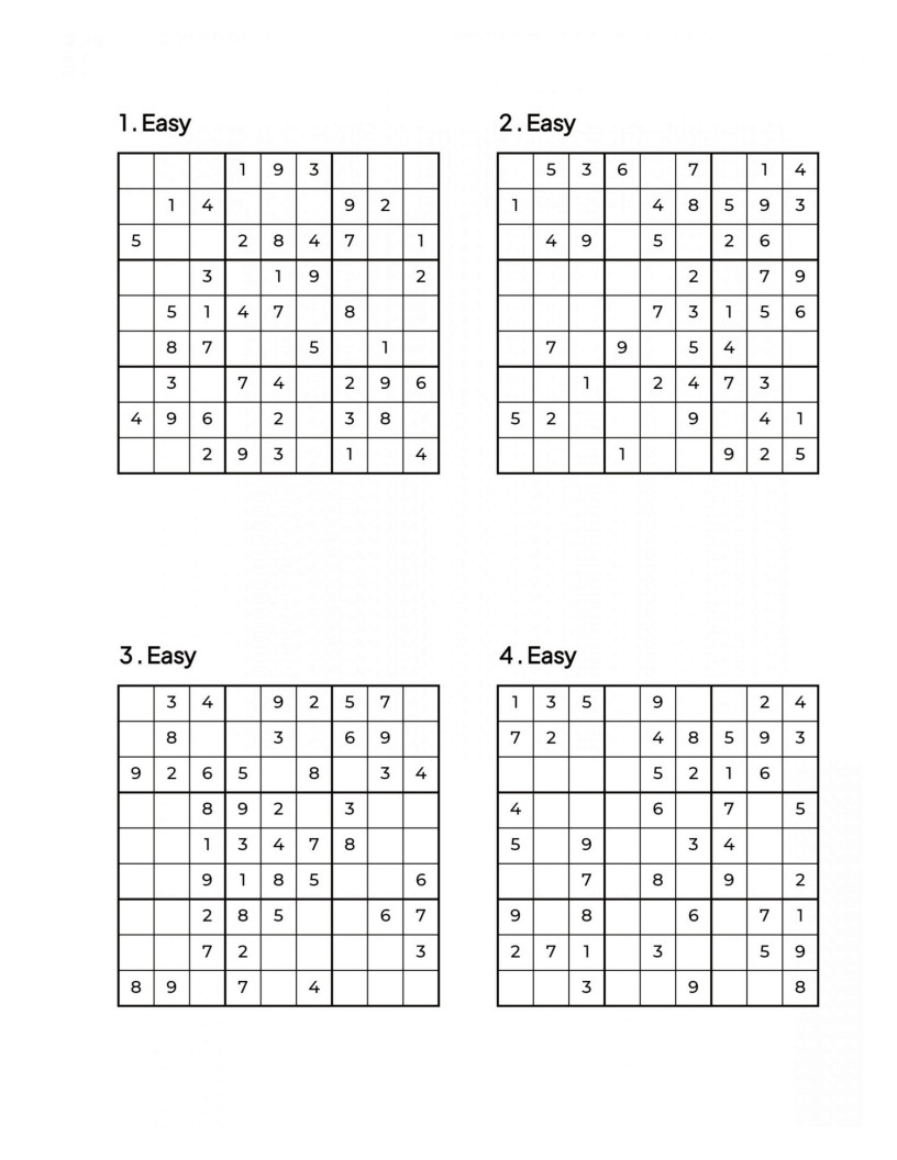 500 EASY Sudoku Puzzles - 4 Per Page - Large Print - Solutions Included