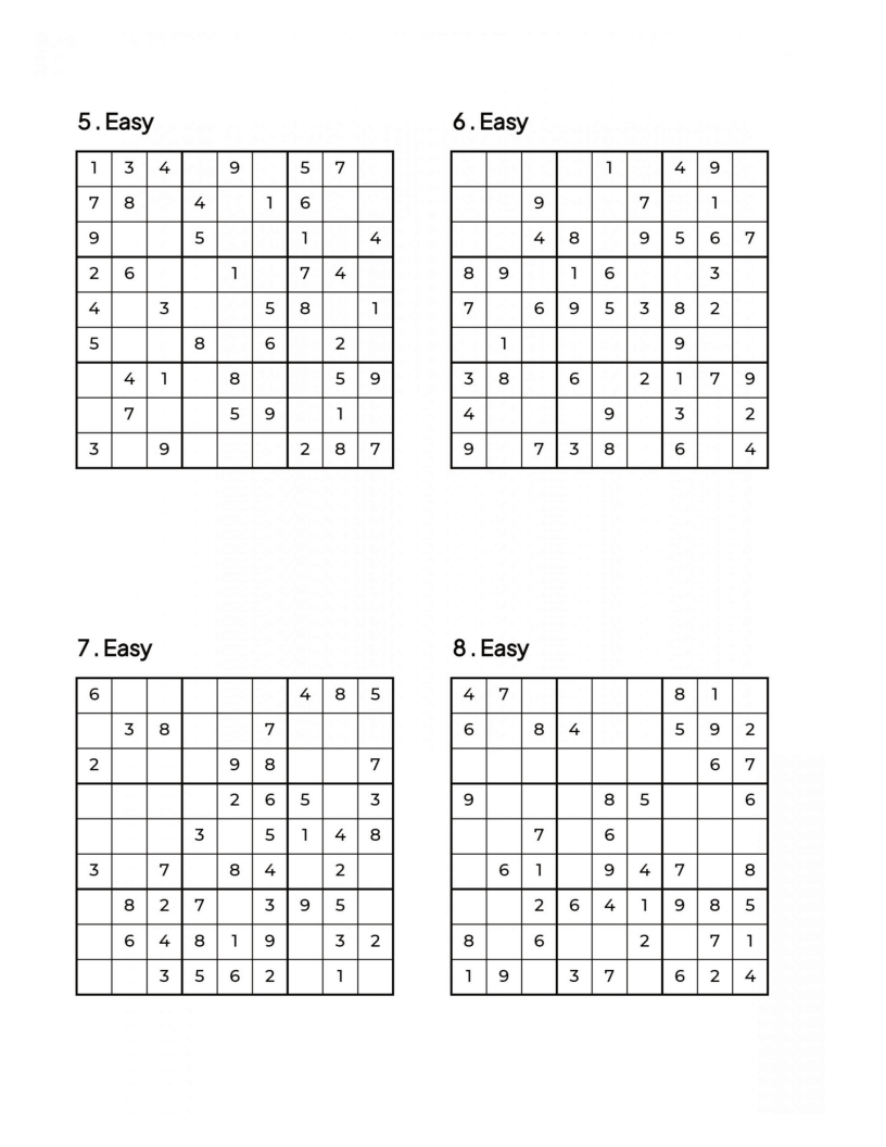 500 EASY Sudoku Puzzles - 4 Per Page - Large Print - Solutions Included