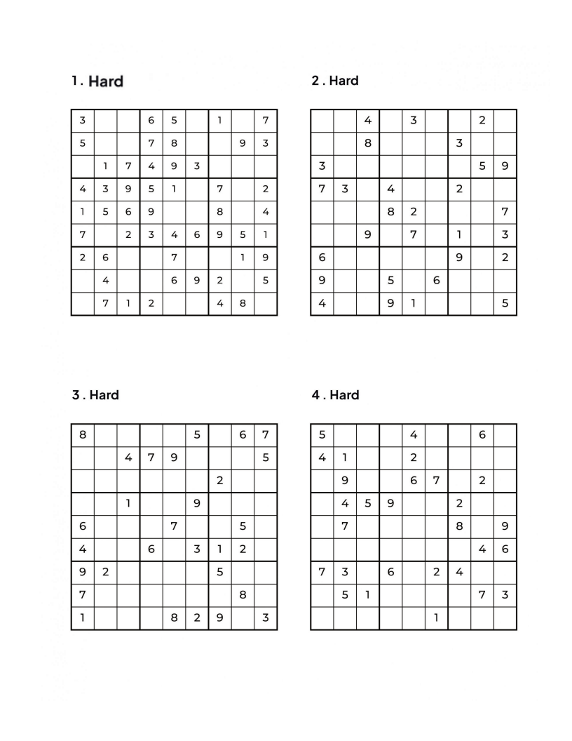 500 HARD Sudoku Puzzles - 4 Per Page - Large Print - Solutions Included