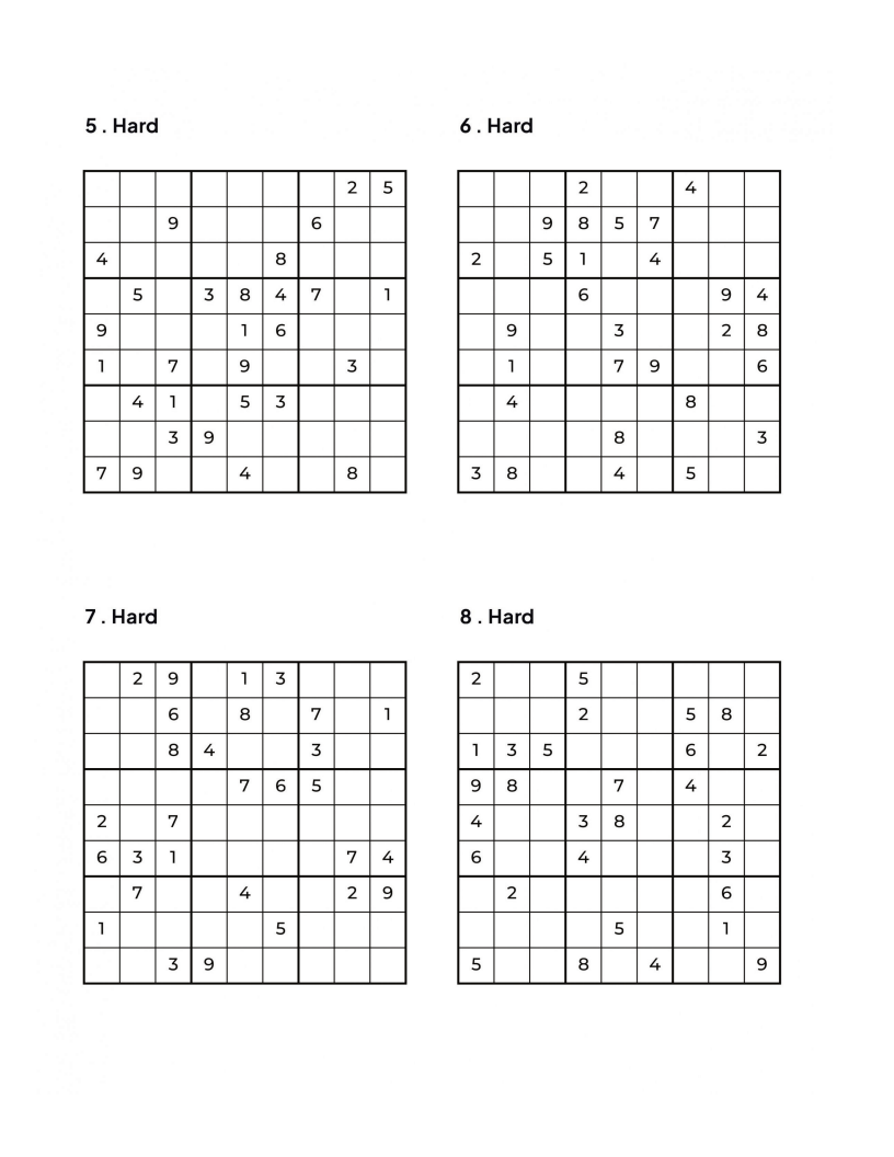 500 HARD Sudoku Puzzles - 4 Per Page - Large Print - Solutions Included