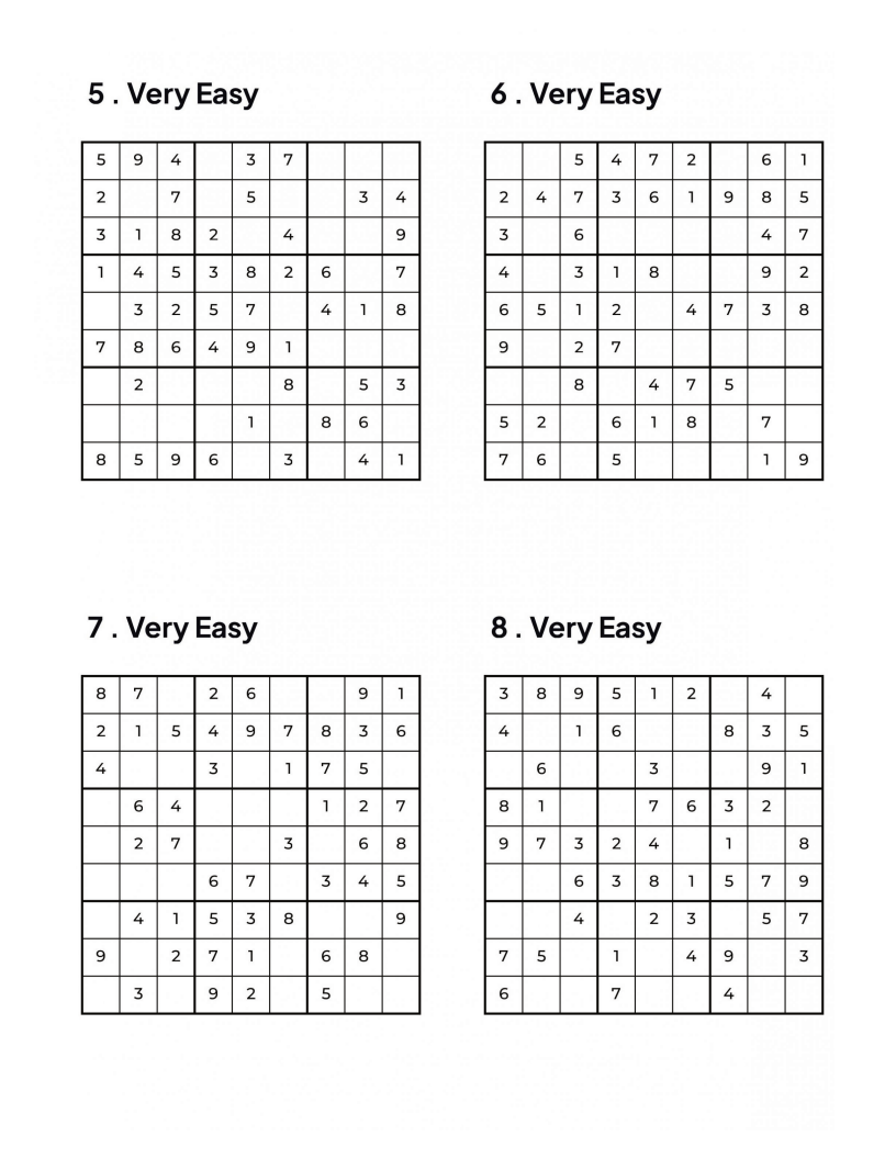 500 VERY EASY Sudoku Puzzles - 4 Per Page - Large Print - Solutions Included