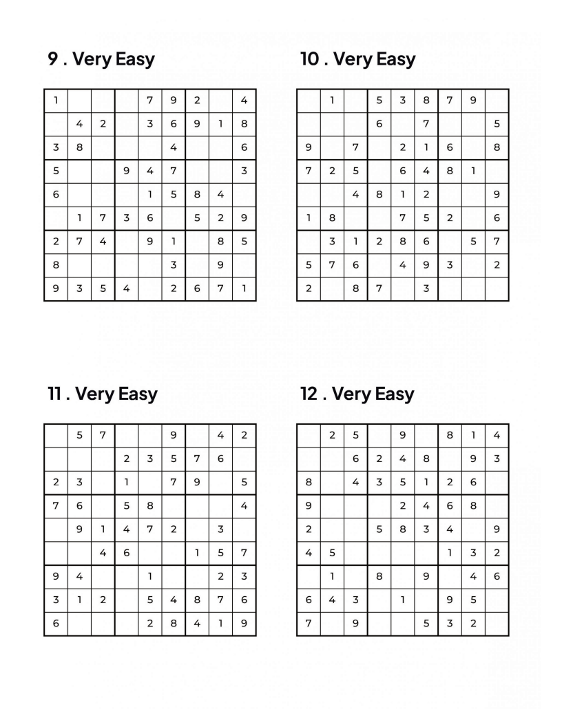 500 VERY EASY Sudoku Puzzles - 4 Per Page - Large Print - Solutions Included