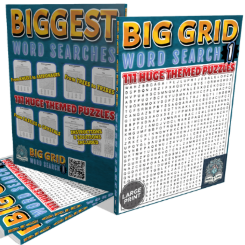 BIG GRID Word Search - 111 HUGE Themed Puzzles - Massive 30x30 Grid - Solutions Included