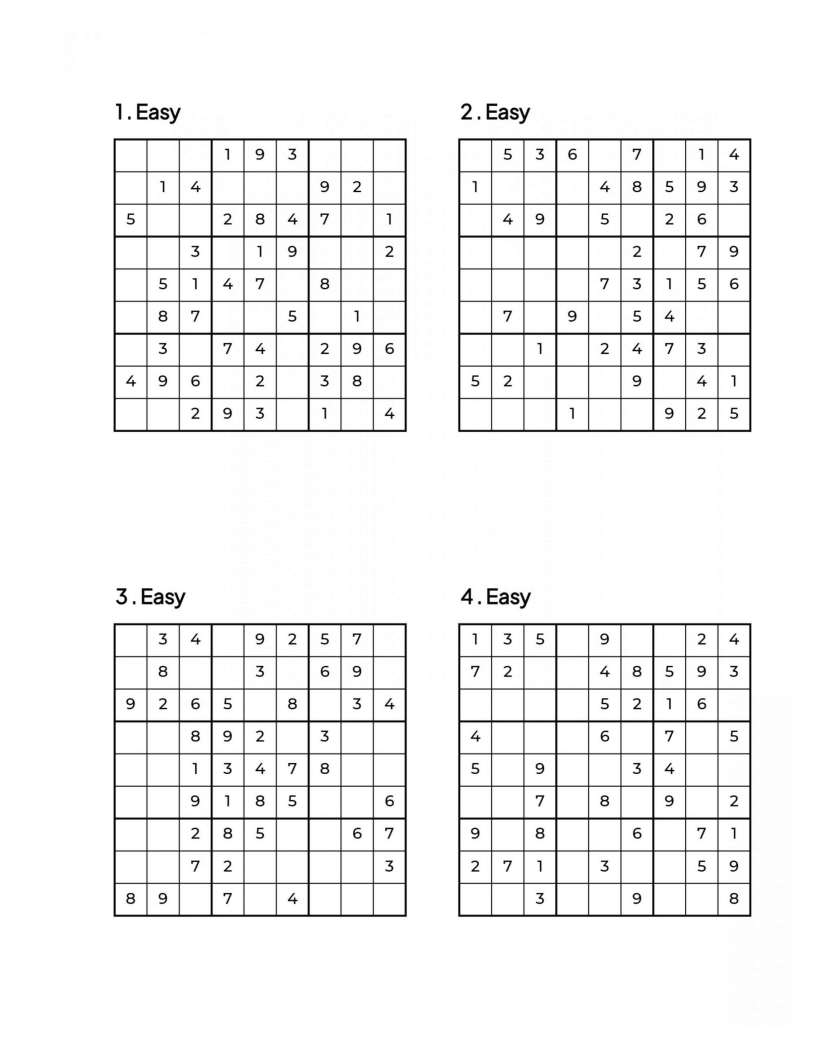 1000 EASY Sudoku Puzzles - 4 Per Page - Large Print - Solutions Included - Great For Beginners