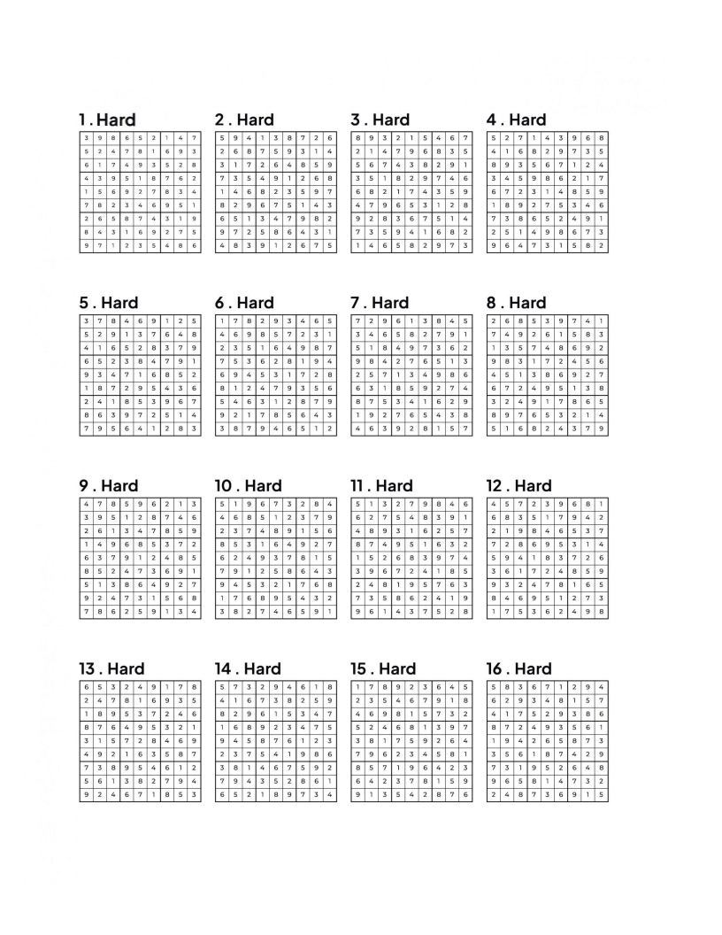 1000 HARD Sudoku Puzzles - 4 Per Page - Large Print - Solutions Included