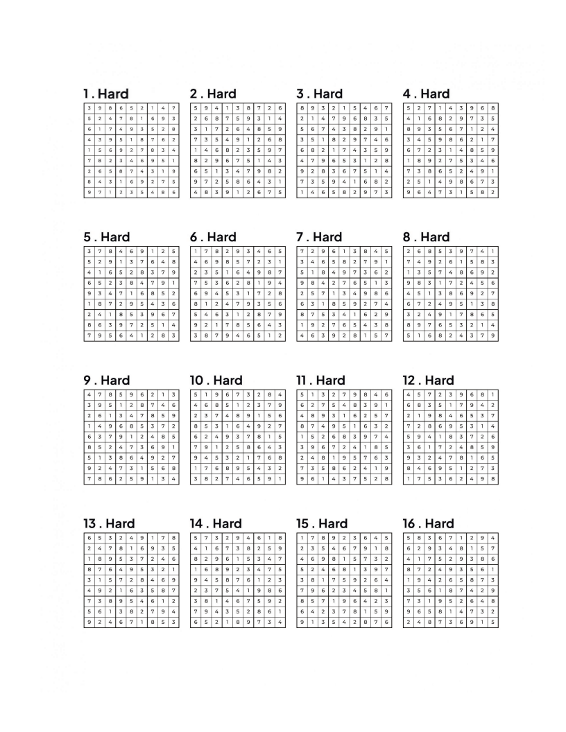 500 HARD Sudoku Puzzles - 4 Per Page - Large Print - Solutions Included