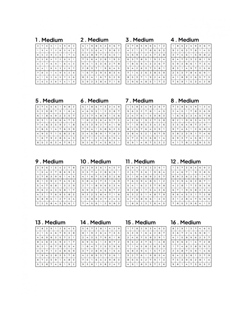 500 MEDIUM Sudoku Puzzles - 4 Per Page - Large Print - Solutions Included