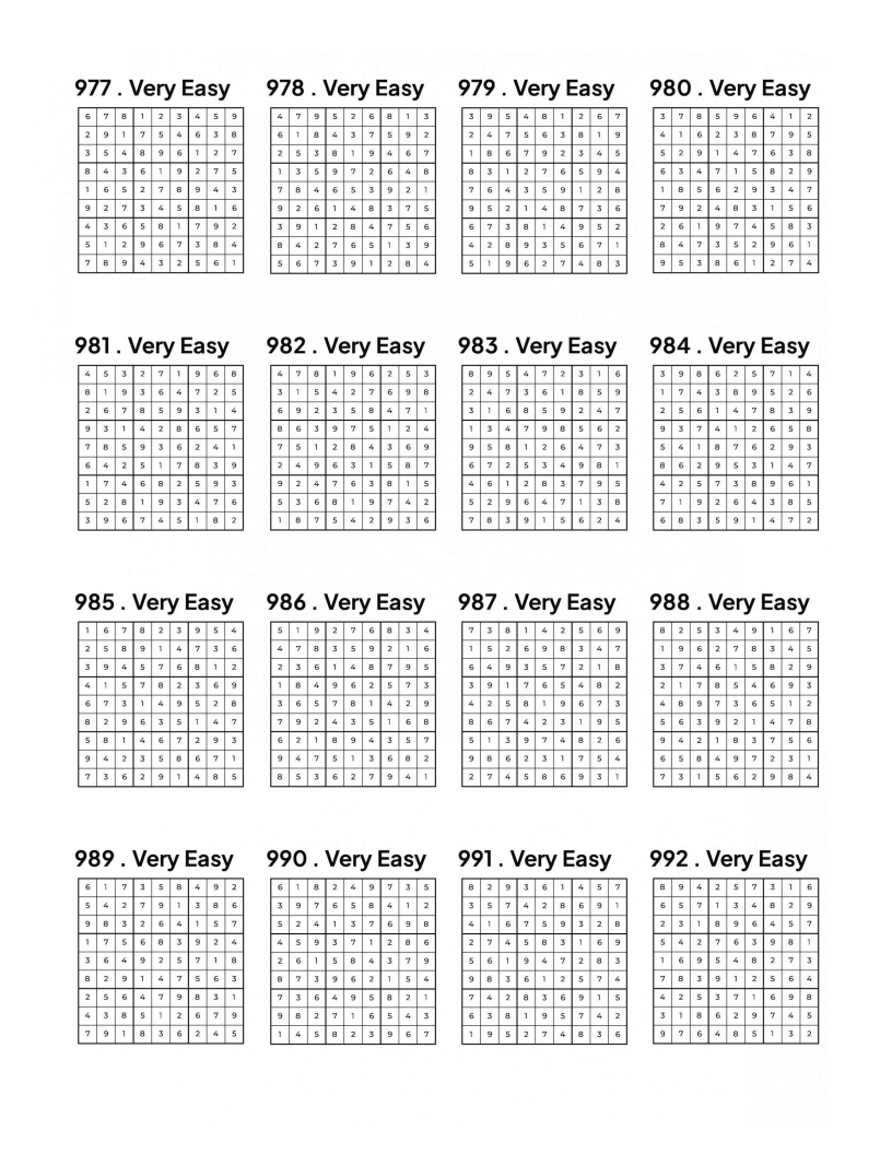 1000 VERY EASY Sudoku Puzzles - 4 Per Page - Large Print - Solutions Included