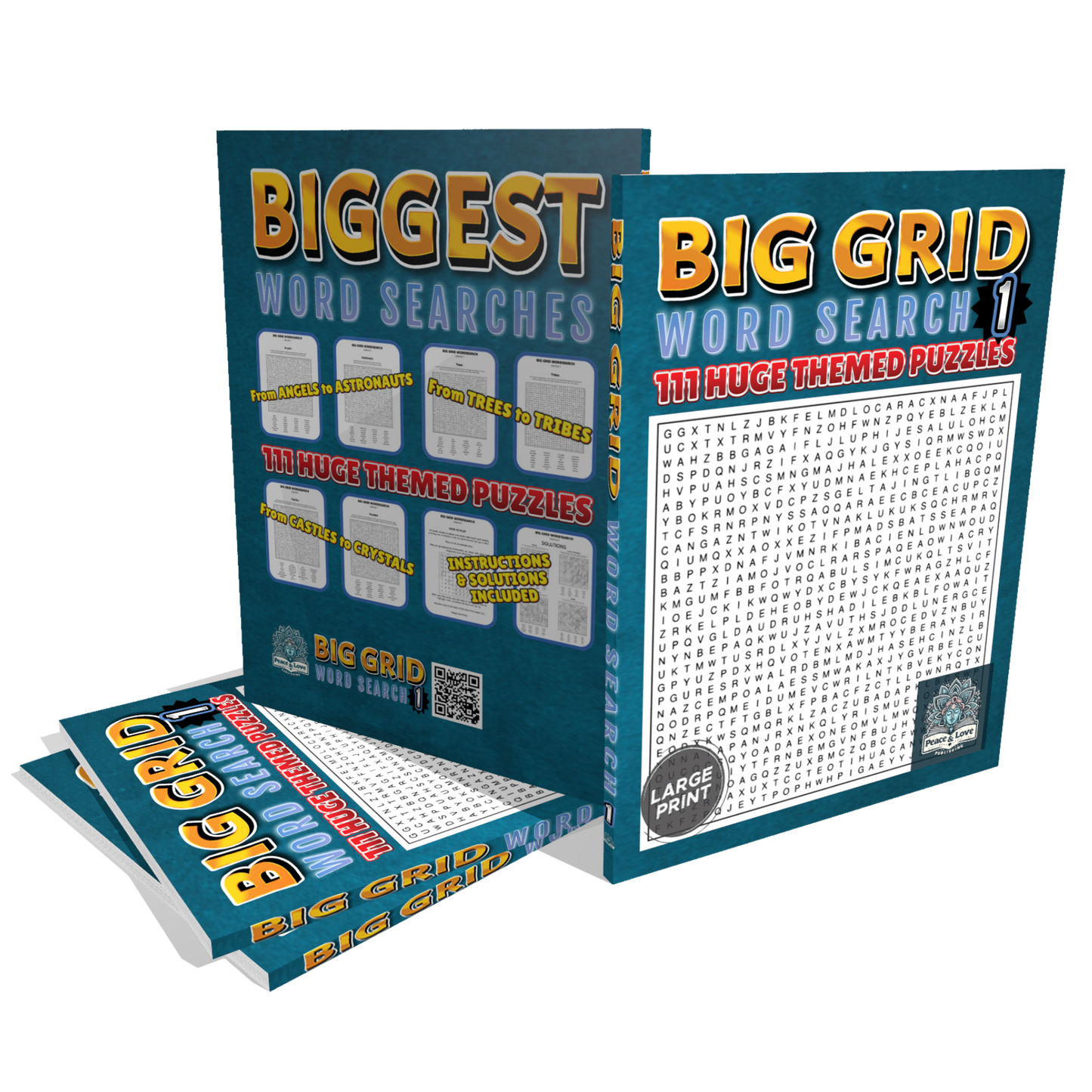 BIG GRID Word Search - 111 HUGE Themed Puzzles - Massive 30x30 Grid - Solutions Included