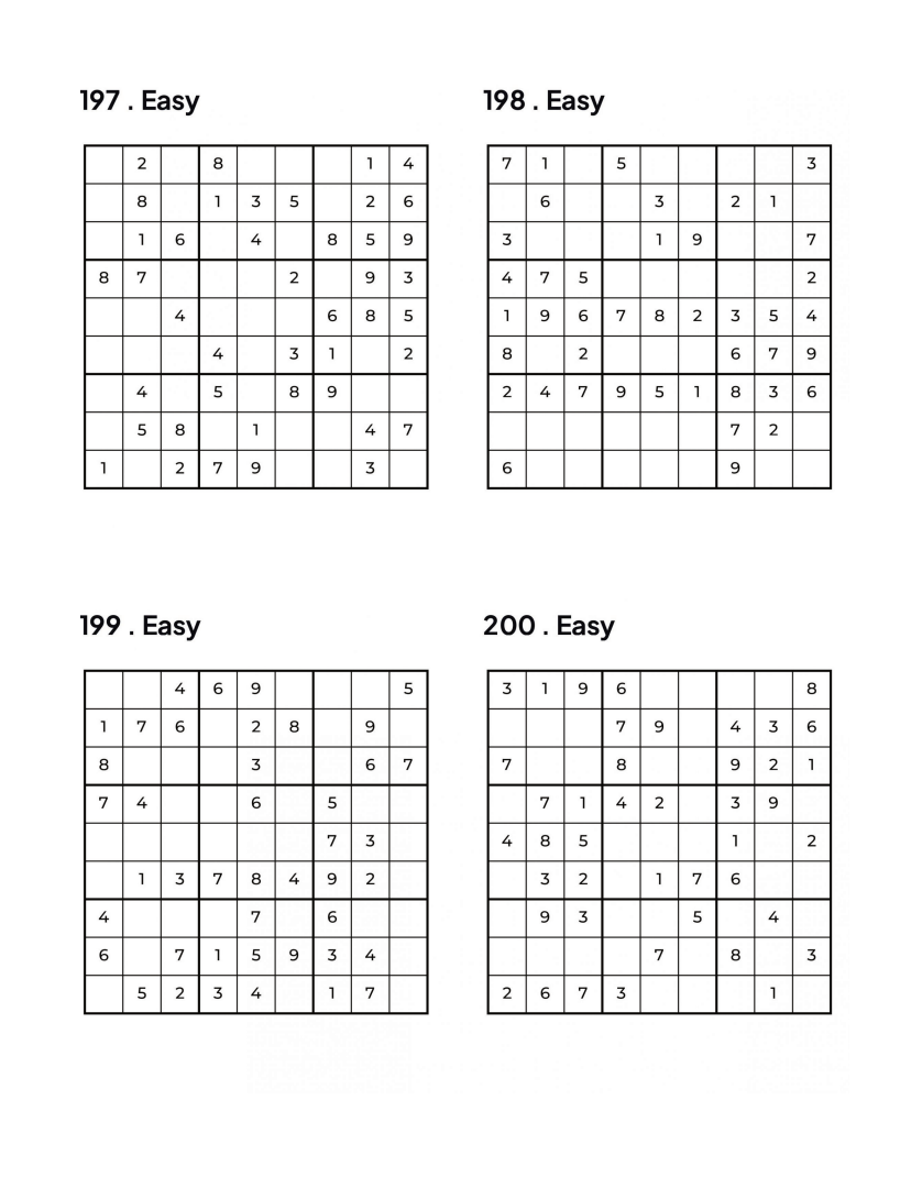 1000 Sudoku Puzzles - 5 DIFFICULTY LEVELS - 4 Per Page - Large Print - Solutions Included