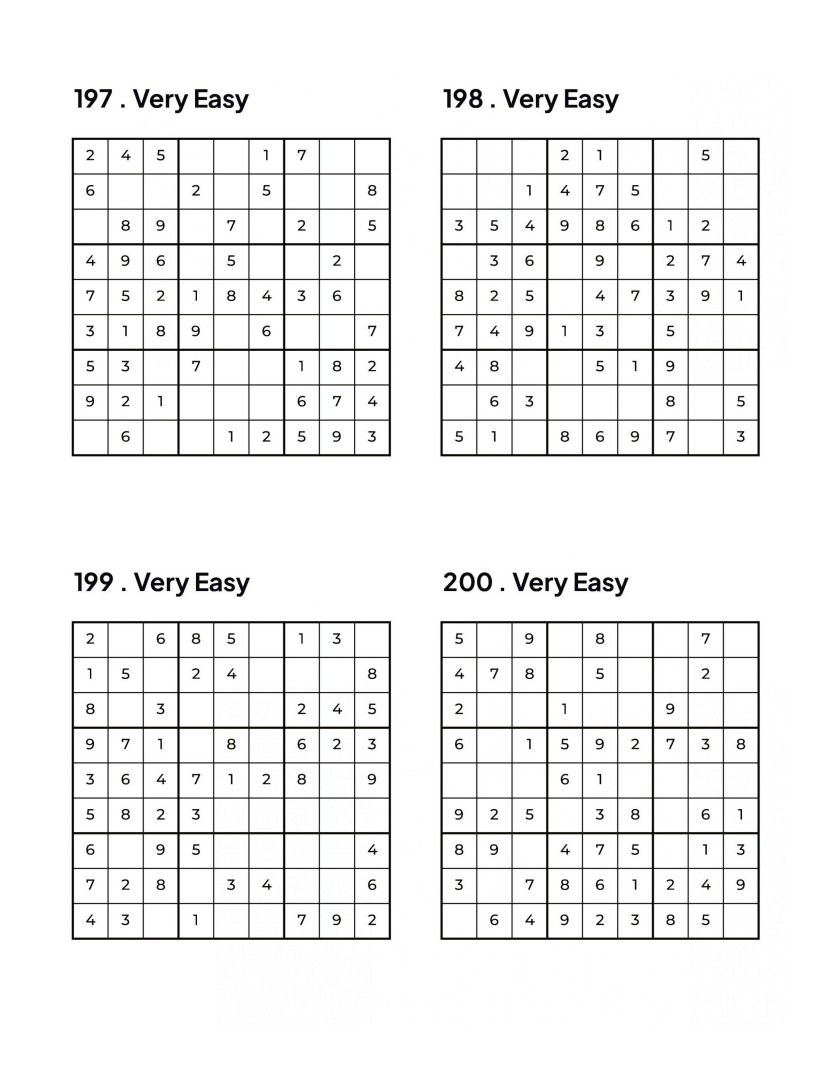 1000 Sudoku Puzzles - 5 DIFFICULTY LEVELS - 4 Per Page - Large Print - Solutions Included