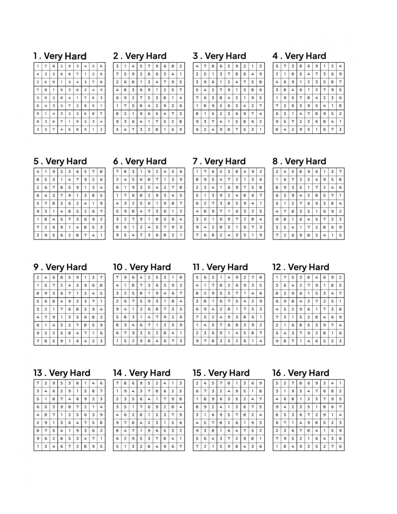 1000 VERY HARD Sudoku Puzzles - 4 Per Page - Large Print - Solutions Included